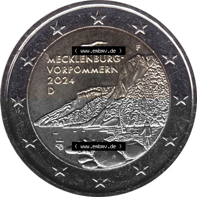 BRD-Deutschland 2 Euro Gedenkmünze 2024-2024, 2 Euro F Münzstätte Stuttgart, Mecklenburg-Vorpommern - Königsstuhl Sammlung