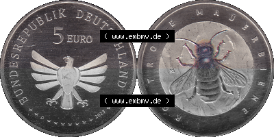 Deutschland 2023-2023, 5 Euro D Rostrote Mauerbiene, Biene Sammlung