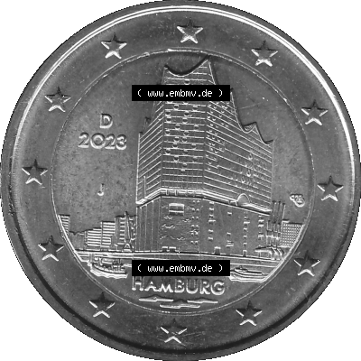 BRD-Deutschland 2 Euro Gedenkmünze 2023-2023, J Münzstätte Hamburg, Bundesland Hamburg Graustufen Sammlung