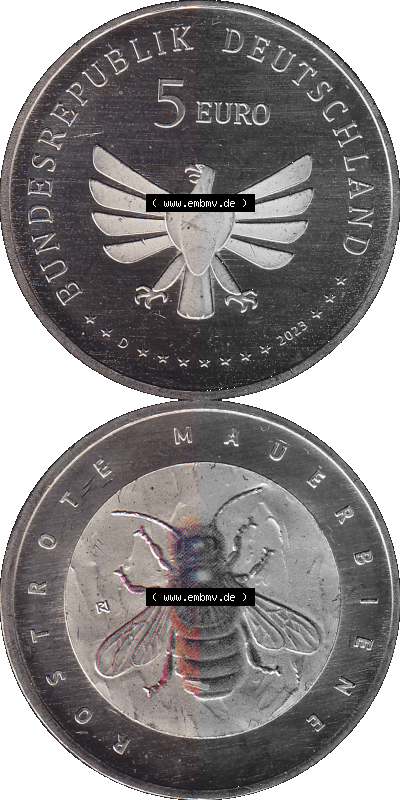 Deutschland 2023-2023, 5 Euro D Rostrote Mauerbiene, Biene Sammlung