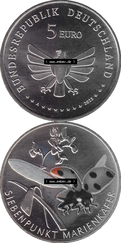 Deutschland 2023-2023, 5 Euro A Siebenpunkt Marienkäfer Sammlung