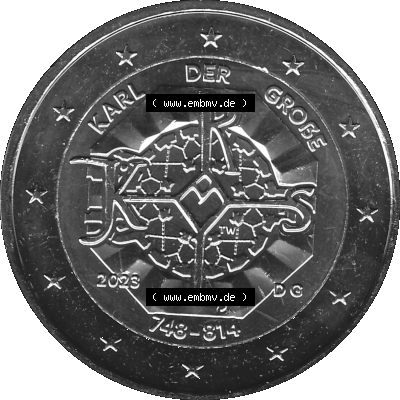 BRD-Deutschland 2 Euro Gedenkmünze 2023-2023, G Münzstätte Karlsruhe, Karl der Große 748-814 Graustufen Sammlung