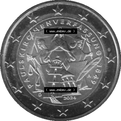 BRD-Deutschland 2 Euro Gedenkmünze 2024-2024, 2 Euro A Münzstätte Berlin, 175. Jubiläum Paulskirchenverfassung Graustufen Sammlung