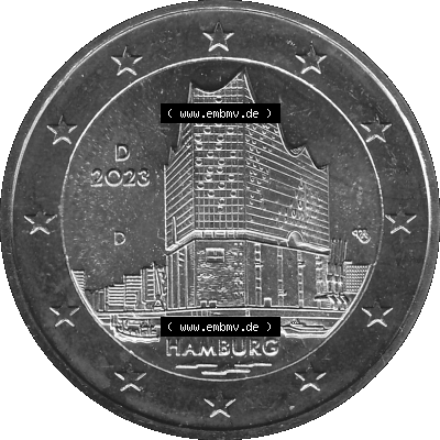 BRD-Deutschland 2 Euro Gedenkmünze 2023-2023, D Münzstätte München, Bundesland Hamburg Graustufen Sammlung
