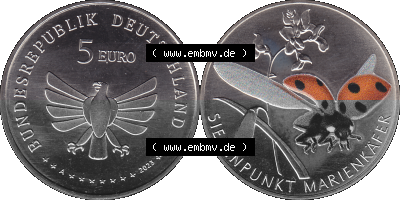 Deutschland 2023-2023, 5 Euro A Siebenpunkt Marienkäfer Sammlung