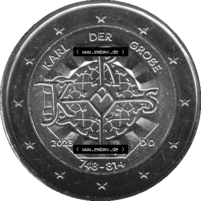 BRD-Deutschland 2 Euro Gedenkmünze 2023-2023, D Münzstätte München, Karl der Große 748-814 Graustufen Sammlung