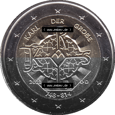 BRD-Deutschland 2 Euro Gedenkmünze 2023-2023, D Münzstätte München, Karl der Große 748-814 Sammlung