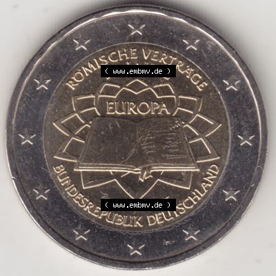 Deutschland der BRD 2007, 2 Euro Gedenkmünze 2007 50 Jahre Römische Verträge Münzzeichen F in 800DPI. Das Bild/Foto der Euromünze dient als Bildmaterial zum herunterladen... Sammlung