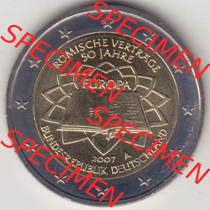 Deutschland der BRD 2007, 2 Euro Gedenkmünze 2007 50 Jahre Römische Verträge Münzzeichen A in 800DPI. Das Bild/Foto der Euromünze dient als Bildmaterial zum herunterladen... Sammlung