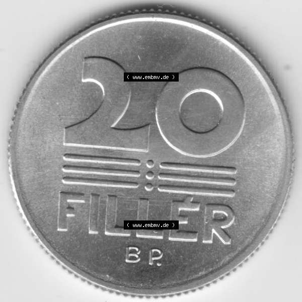 Grau bzw. s/w Umlaufmünzen Ungarn: 1967-1989 20 Filler. Rückseite der Münze aus Ungarn als Bildmaterial für Sammler und Münzen-Webseiten hier im online Katalog und Datenbank für... Sammlung Graustufen