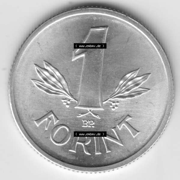 Grau bzw. s/w Umlaufmünzen Ungarn: 1967-1989, 1 Forint. Rückseite der Münze aus Ungarn als Bildmaterial für Sammler und Münzen-Webseiten hier im online Katalog und Datenbank... Sammlung Graustufen