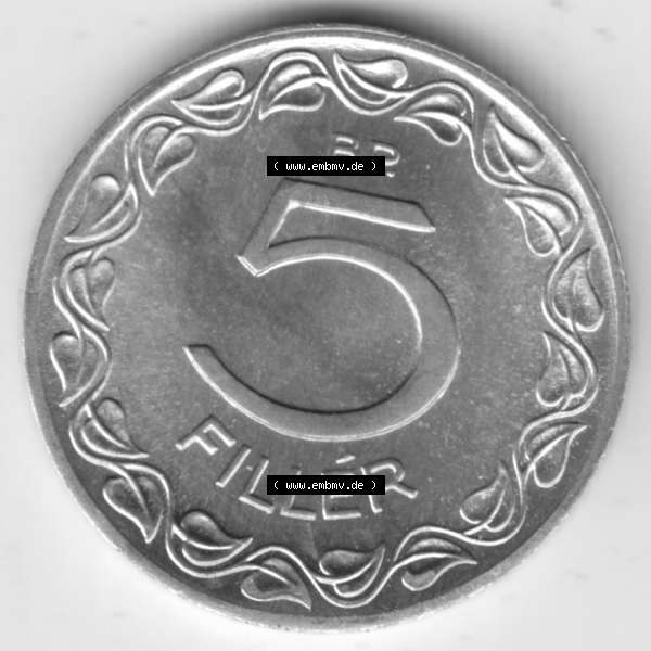 Grau bzw. s/w Umlaufmünzen Ungarn: 1953-1989 5 Filler. Rückseite der Münze aus Ungarn als Bildmaterial für Sammler und Münzen-Webseiten hier im online Katalog und Datenbank für... Sammlung Graustufen