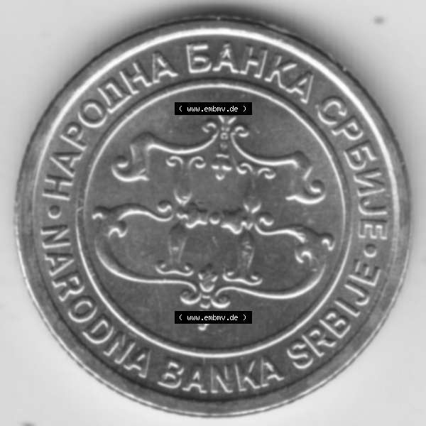 Grau bzw. s/w Umlaufmünzen Serbien: 2003-2004, 1 Dinar. Münze aus Serbien als Bildmaterial für Sammler und Münzen-Webseiten hier im online Katalog und Datenbank für Europäische... Sammlung Graustufen
