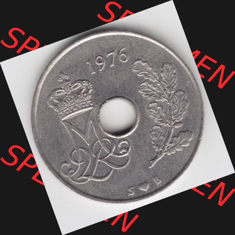 Umlaufmünzen Dänemark: 1976, 25 Öre. Rückseite der alten dänischen Umlaufmünze aus Dänemark zum katalogisieren und verwalten im Münzen-Katalog... Sammlung
