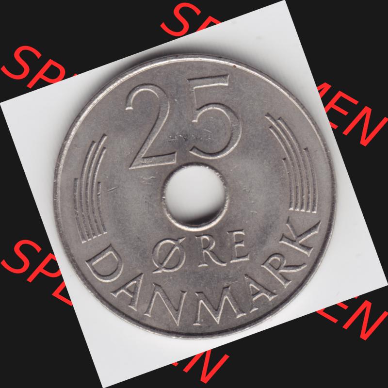 Umlaufmünzen Dänemark: 1979, 25 Öre. Vorderseite der alten dänischen Umlaufmünze aus Dänemark zum katalogisieren und verwalten im Münzen-Katalog Dänemark... Sammlung