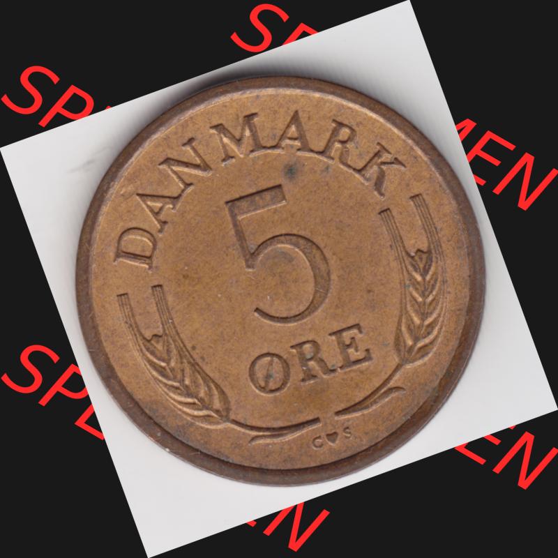 Umlaufmünzen Dänemark: 1964, 5 Öre. Vorderseite der alten dänischen Umlaufmünze aus Dänemark zum katalogisieren und verwalten im Münzen-Katalog Dänemark... Sammlung