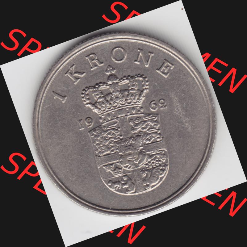 Umlaufmünzen Dänemark: 1962, 1 Krone. Vorderseite der alten dänischen Umlaufmünze aus Dänemark zum katalogisieren und verwalten im Münzen-Katalog Dänemark... Sammlung