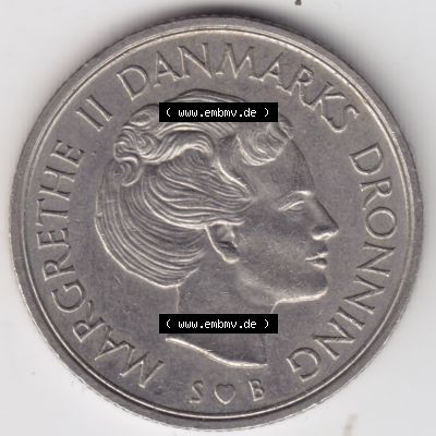 Umlaufmünzen Dänemark: 1976, 1 Krone. Rückseite der alten dänischen Umlaufmünze aus Dänemark zum katalogisieren und verwalten im Münzen-Katalog Dänemark... Sammlung