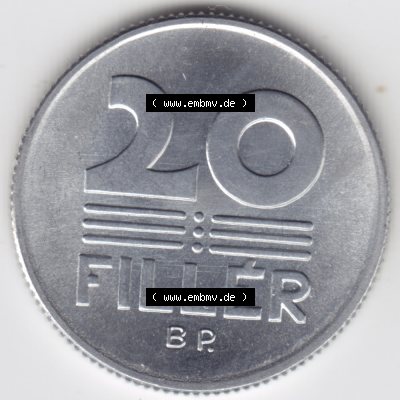 Umlaufmünzen Ungarn: 1967-1989 20 Filler. Rückseite der Münze aus Ungarn als Bildmaterial für Sammler und Münzen-Webseiten hier im online Katalog und Datenbank für... Sammlung