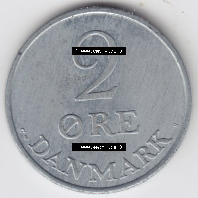 Umlaufmünzen Dänemark: 1970, 2 Öre. Vorderseite der alten dänischen Umlaufmünze aus Dänemark zum katalogisieren und verwalten im Münzen-Katalog Dänemark... Sammlung