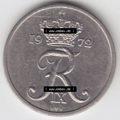 Umlaufmünzen Dänemark: 1972, 10 Öre. Rückseite der alten dänischen Umlaufmünze aus Dänemark zum katalogisieren und verwalten im Münzen-Katalog... Sammlung
