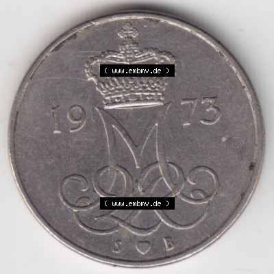 Umlaufmünzen Dänemark: 1973, 10 Öre. Rückseite der alten dänischen Umlaufmünze aus Dänemark zum katalogisieren und verwalten im Münzen-Katalog... Sammlung