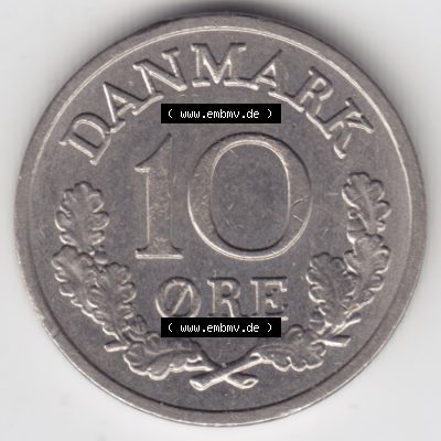 Umlaufmünzen Dänemark: 1972, 10 Öre. Vorderseite der alten dänischen Umlaufmünze aus Dänemark zum katalogisieren und verwalten im Münzen-Katalog Dänemark... Sammlung