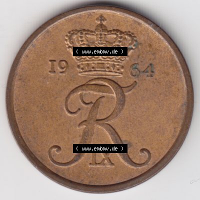 Umlaufmünzen Dänemark: 1964, 5 Öre. Rückseite der alten dänischen Umlaufmünze aus Dänemark zum katalogisieren und verwalten im Münzen-Katalog... Sammlung