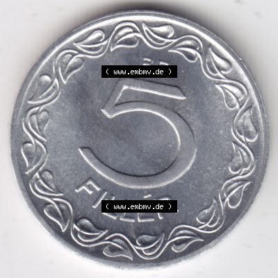 Umlaufmünzen Ungarn: 1953-1989 5 Filler. Rückseite der Münze aus Ungarn als Bildmaterial für Sammler und Münzen-Webseiten hier im online Katalog und Datenbank für... Sammlung
