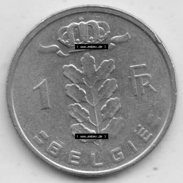 Grau bzw. s/w Münzen Belgien Umlaufmünze 1950-1988, 1 Francs-Franken 1978 Belgie. Vorderseite der alten belgischen Francs Umlaufmünze aus Belgien vor Einführung der Euromünzen in... Sammlung Graustufen