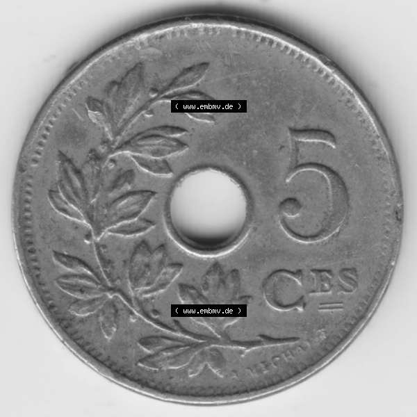 Grau bzw. s/w Münzen Belgien Umlaufmünze 1910-1932, 5 Ces, Centimes Koninkrijk Belgie. Vorderseite der alten belgischen Francs Umlaufmünze aus Belgien vor Einführung der Euromünzen... Sammlung Graustufen