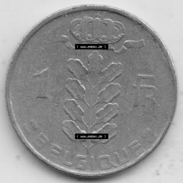 Grau bzw. s/w Münzen Belgien Umlaufmünze 1950-1988, 1 Francs-Franken 1952 Belgique. Vorderseite der alten belgischen Francs Umlaufmünze aus Belgien vor Einführung der Euromünzen... Sammlung Graustufen