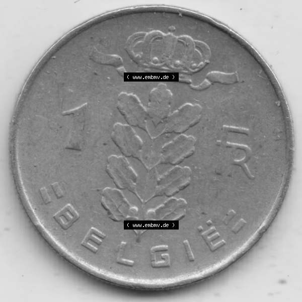 Grau bzw. s/w Münzen Belgien Umlaufmünze 1950-1988, 1 Francs-Franken 1952 Belgie. Vorderseite der alten belgischen Francs Umlaufmünze aus Belgien vor Einführung der Euromünzen in... Sammlung Graustufen