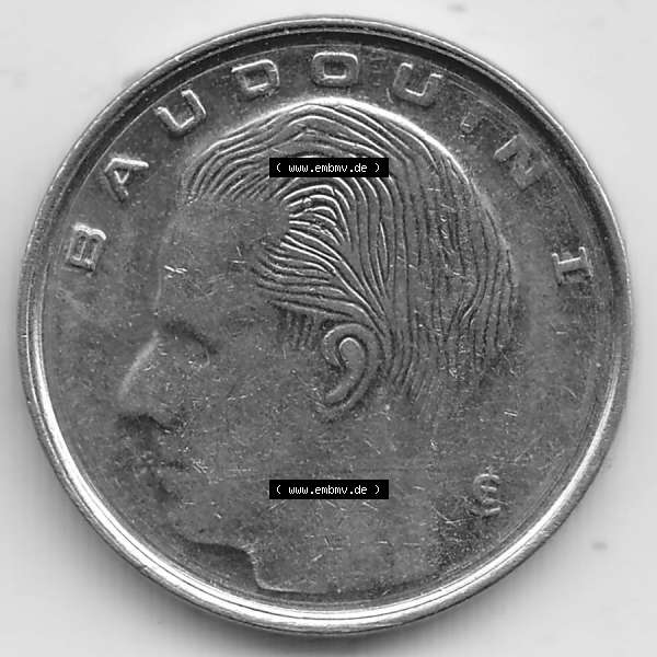 Grau bzw. s/w Münzen Belgien Umlaufmünze 1989-1993, 1 Franc 1989 Belgique. Rückseite der alten belgischen Francs Umlaufmünze aus Belgien vor Einführung der Euromünzen in Belgien... Sammlung Graustufen
