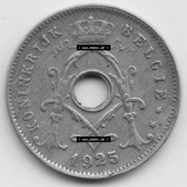 Grau bzw. s/w Münzen Belgien Umlaufmünze 1910-1931, 5 Cen, Centimes Koninkrijk Belgie. Rückseite der alten belgischen Francs Umlaufmünze aus Belgien vor Einführung der Euromünzen... Sammlung Graustufen