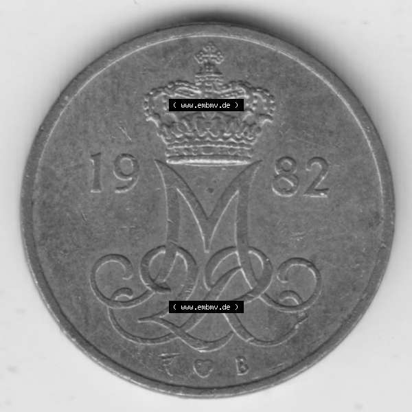 Grau bzw. s/w Münzen Dänemark Umlaufmünze 1982-1988, 5 Öre 1982 Kursmünzen. Rückseite der alten dänischen Umlaufmünze aus Dänemark zum katalogisieren und verwalten... Sammlung Graustufen