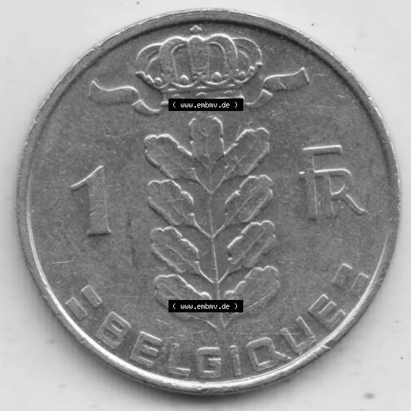 Grau bzw. s/w Münzen Belgien Umlaufmünze 1950-1988, 1 Francs-Franken 1979 Belgique. Vorderseite der alten belgischen Francs Umlaufmünze aus Belgien vor Einführung der Euromünzen... Sammlung Graustufen