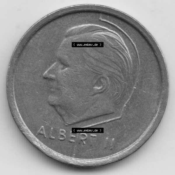 Grau bzw. s/w Münzen Belgien Umlaufmünze 1994-2001, 20 Francs 1994 Belgique. Rückseite der alten belgischen Francs Umlaufmünze aus Belgien vor Einführung der Euromünzen in... Sammlung Graustufen
