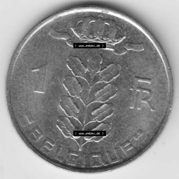Grau bzw. s/w Münzen Belgien Umlaufmünze 1950-1988, 1 Franc 1980 Belgique. Vorderseite der alten belgischen Francs Umlaufmünze aus Belgien vor Einführung der Euromünzen in Belgien... Sammlung Graustufen