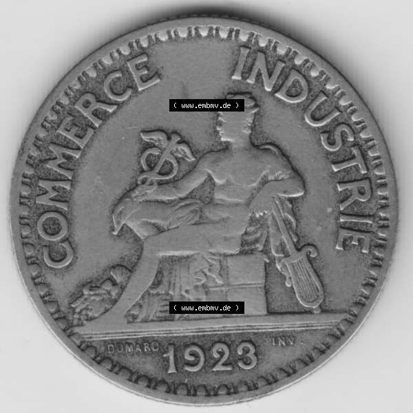 Grau bzw. s/w Münze Frankreich 1920-1927, 2 Francs, Franken 1923. Rückseite der alten französischen Umlaufmünze aus Frankreich in der Francs-Währung zum katalogisieren und... Sammlung Graustufen