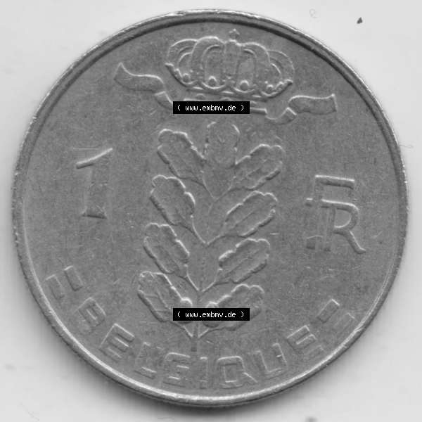 Grau bzw. s/w Münzen Belgien Umlaufmünze 1950-1988, 1 Francs-Franken 1976 II. Belgique. Vorderseite der alten belgischen Francs Umlaufmünze aus Belgien vor Einführung der Euromünzen... Sammlung Graustufen