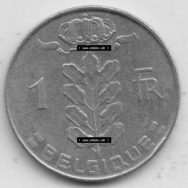 Grau bzw. s/w Münzen Belgien Umlaufmünze 1950-1988, 1 Francs-Franken 1973 Belgique. Vorderseite der alten belgischen Francs Umlaufmünze aus Belgien vor Einführung der Euromünzen... Sammlung Graustufen