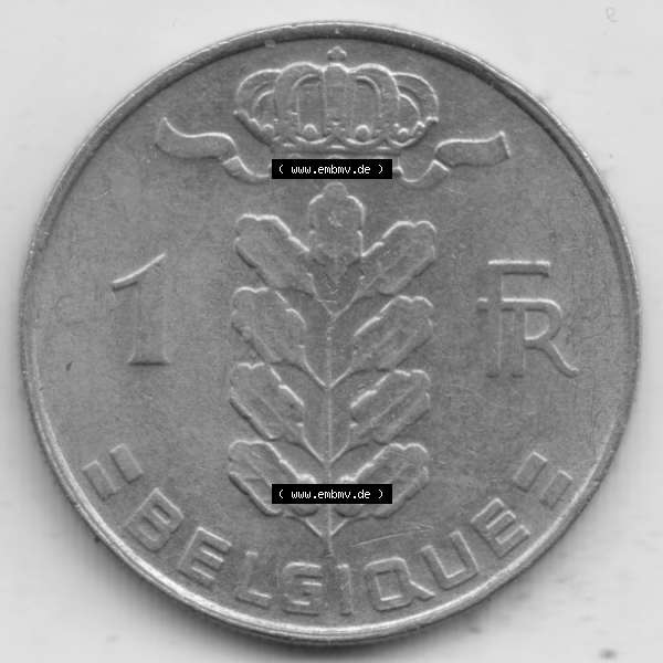 Grau bzw. s/w Münzen Belgien Umlaufmünze 1950-1988, 1 Francs-Franken 1976 I. Belgique. Vorderseite der alten belgischen Francs Umlaufmünze aus Belgien vor Einführung der Euromünzen... Sammlung Graustufen