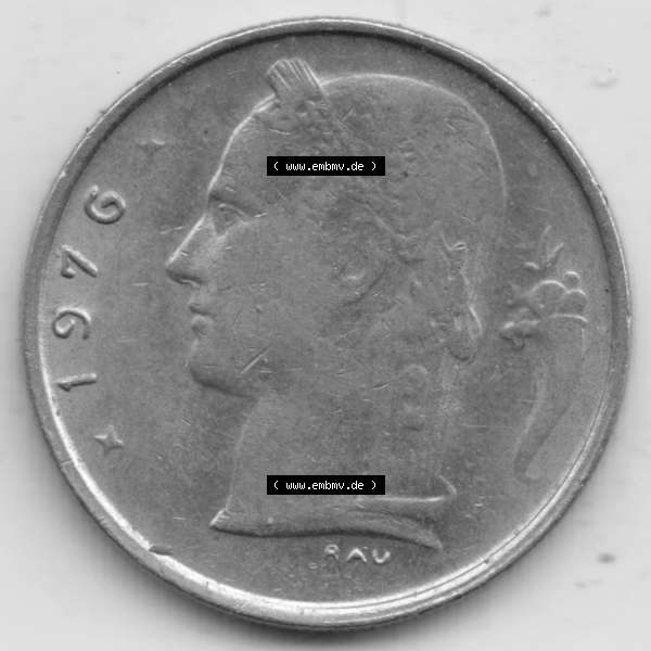 Grau bzw. s/w Münzen Belgien Umlaufmünze 1950-1988, 1 Francs-Franken 1976 I. Belgique. Rückseite der alten belgischen Francs Umlaufmünze aus Belgien vor Einführung der Euromünzen... Sammlung Graustufen
