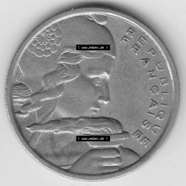 Grau bzw. s/w Münze Frankreich 1954-1958; 100 Francs, Franken Typ I. 1955. Rückseite der alten französischen Umlaufmünze aus Frankreich in der Francs-Währung zum katalogisieren... Sammlung Graustufen
