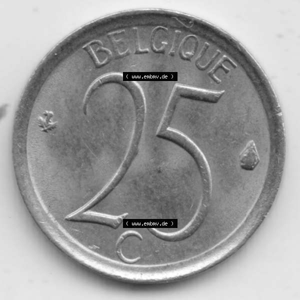 Grau bzw. s/w Münzen Belgien Umlaufmünze 1964-1975, 25 Centimes 1975 Belgique. Vorderseite der alten belgischen Francs Umlaufmünze aus Belgien vor Einführung der Euromünzen in Belgien... Sammlung Graustufen