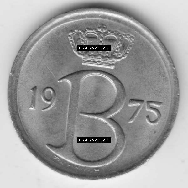 Grau bzw. s/w Münzen Belgien Umlaufmünze 1964-1975, 25 Centimes 1975 Belgique. Rückseite der alten belgischen Francs Umlaufmünze aus Belgien vor Einführung der Euromünzen in... Sammlung Graustufen