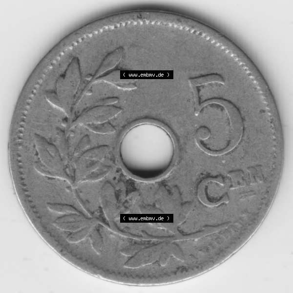 Grau bzw. s/w Münzen Belgien Umlaufmünze 1904-1907, 5 Cen, Centimes Koninkrijk Belgie. Vorderseite der alten belgischen Francs Umlaufmünze aus Belgien vor Einführung der Euromünzen... Sammlung Graustufen