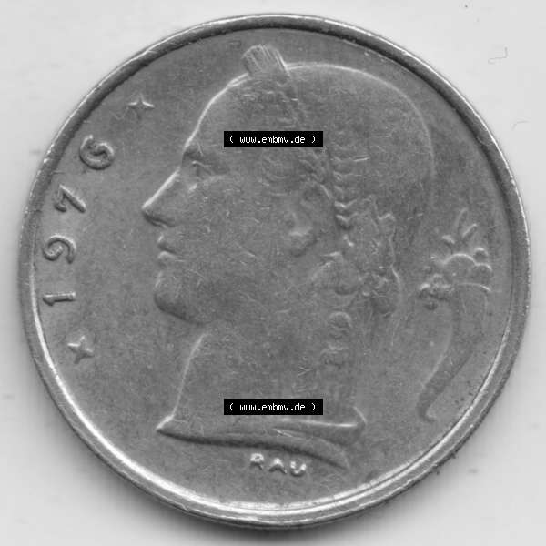 Grau bzw. s/w Münzen Belgien Umlaufmünze 1950-1988, 1 Francs-Franken 1976 II. Belgique, Bild mit Rückseite der Münze zum Download Sammlung Graustufen