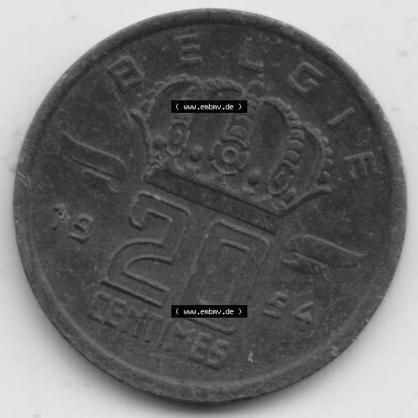 Grau bzw. s/w Münzen Belgien Umlaufmünze 1954, 1960, 20 Centimes Belgie. Vorderseite der alten belgischen Francs Umlaufmünze aus Belgien vor Einführung der Euromünzen in Belgien... Sammlung Graustufen